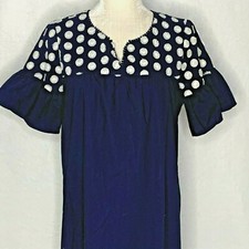 J Crew Shift Dress 6T Blue White Embroidered Dots Ruffle Sleeves Lined Keyhole 