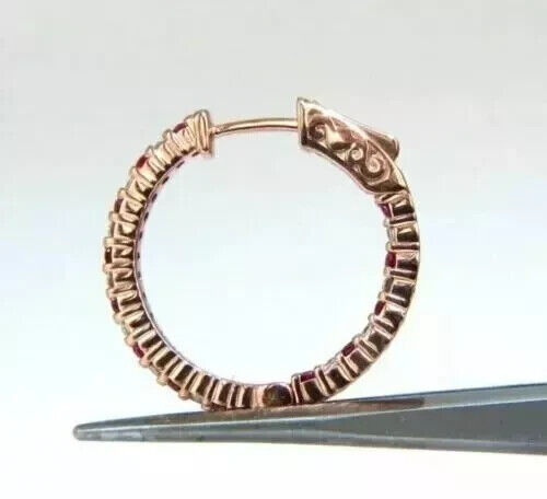 Inside Out Hoop Earring 2Ct Round Cut Lab-Created Red Ruby 14K Rose Gold Plated - Picture 2 of 10