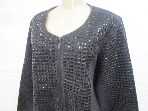 DIANE GILMAN BLACK PYRAMID STUDDED DENIM LONG SLEEVE JACKET SIZE 1X - NWT - Picture 6 of 8