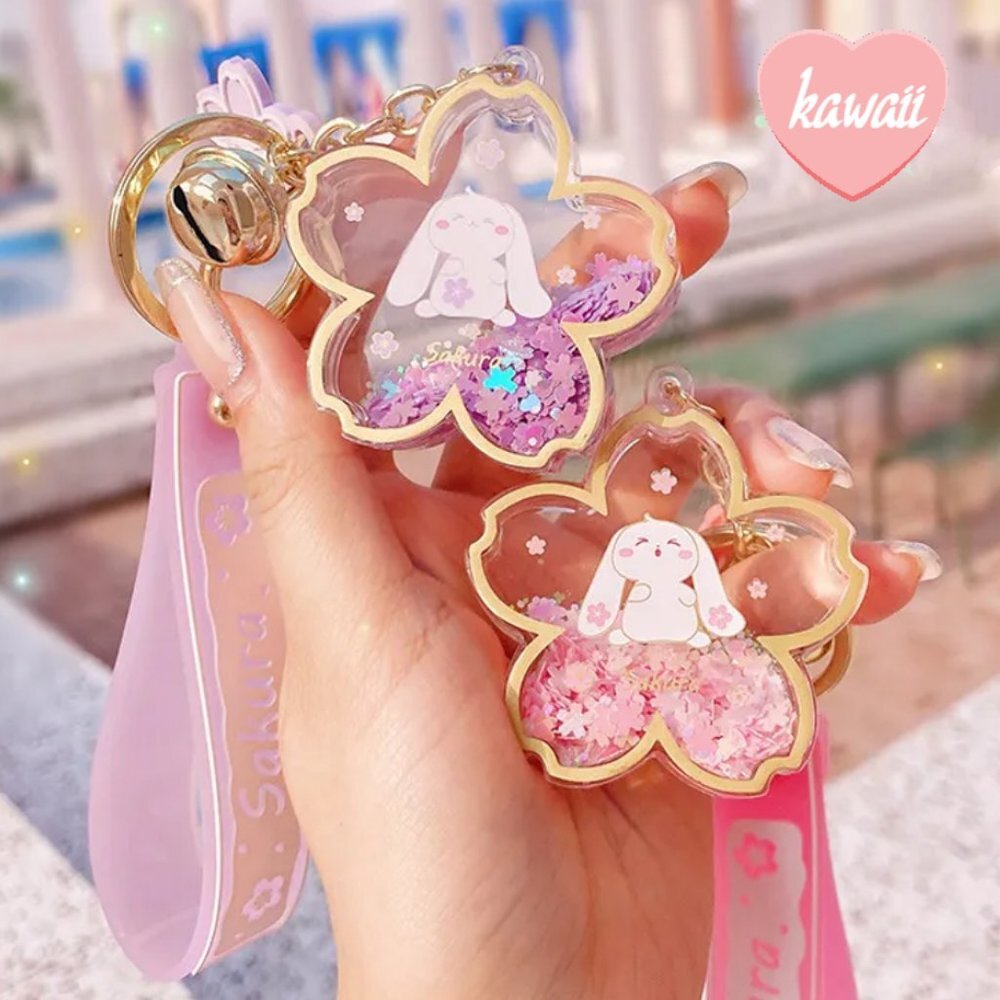 Sakura Sequins Keychain | Cherry Blossom Japan Cute Bunny