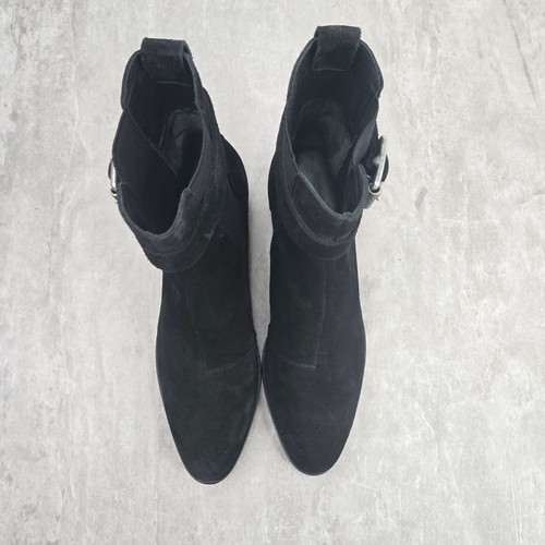 Rag & Bone Biker Boots Suede Black Moto Buckle Heeled Chelsea Ankle Booties 6.5 - Picture 3 of 12