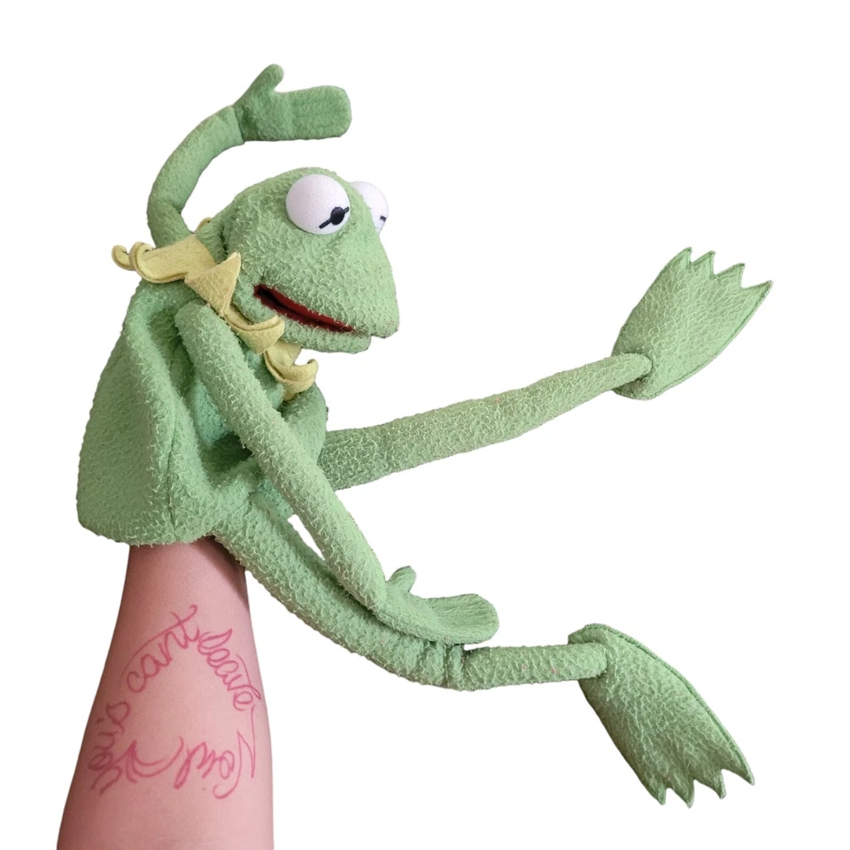 Vintage Muppets Eden Kermit Sapo Pelúcia 13" Marionete Corpo Inteiro Mão Gola Grande - Imagem 2 de 4