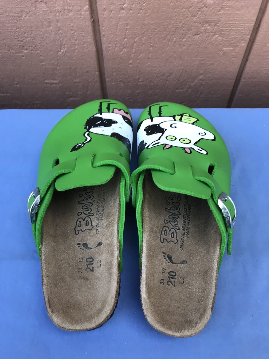 NEW $189 Birkis Boston Youth Green Leather Cartoon Cow 33 US NEW $189 Birkis Boston Youth Green Leather Cartoon Cow 33 US