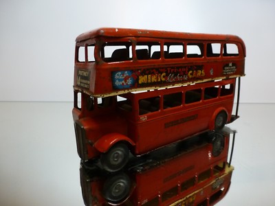 TRI-ANG MINIC CARS TIN TOYS - LONDON DOUBLE DECKER PUTNEY - RED L18.0cm - GOOD 