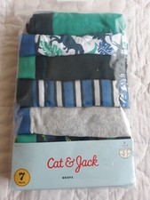 Cat  Jack 7 Pair Large 12-14 Boys Briefs Cotton Knit Dinosaur Stripe Solid NEW