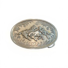 Vintage Western Style Horses Belt Buckle Silver Tone