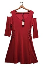 NWT Love Scarlett Womens Tomato Cold Shoulder Sleeve Fit & Flare Dress Size PL
