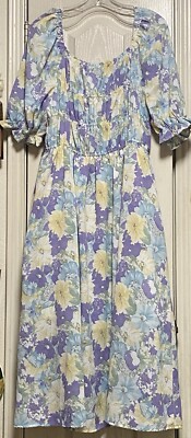 Lovely Pastel  Floral Smocked Bodice 1X Spring Dress By HAYDEN Los Angeles