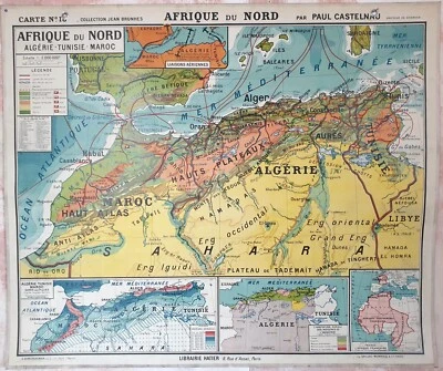 🌏 Ancienne carte scolaire Hatier 18 (old), 1930  - Afrique nord (Maghreb) - Photo 1/4