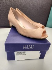 STUART WEITZMAN Petal Pink Lizard-Embossed Leather Logosavior Pumps Sz 8