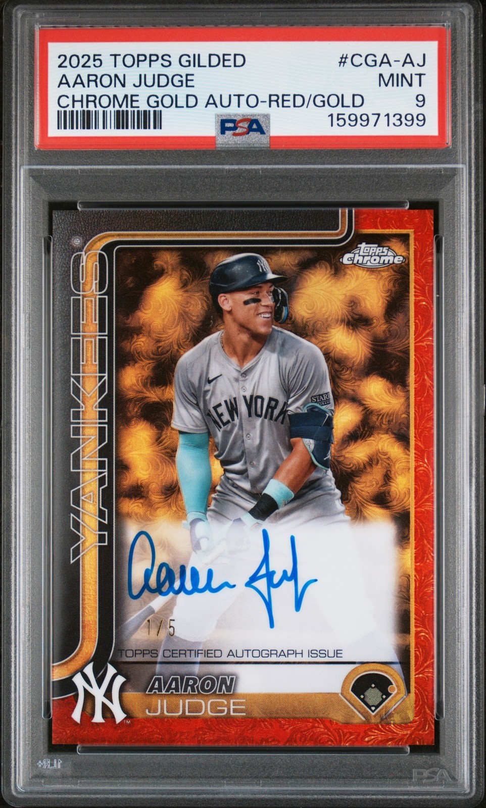 2025 TOPPS GILDED COLLECTION TOPPS CHROME GOLD AUTO AARON JUDGE 1/5 PSA 9