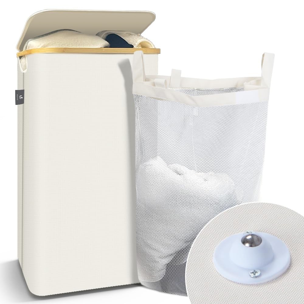 Panier à linge pliable haut de gamme 100L en tissu renforcé avec roulettes 360