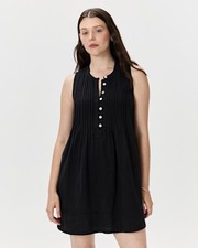 Quince 100% Organic Cotton Gauze Sleeveless Swing Dress Black Basic Sleeved L
