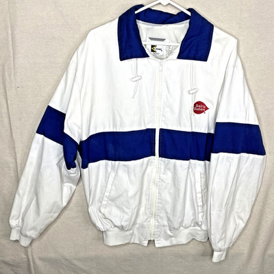 Vintage Dairy Queen DQ Jacket Size XL White Blue Stripe Zip Collared K Brand
