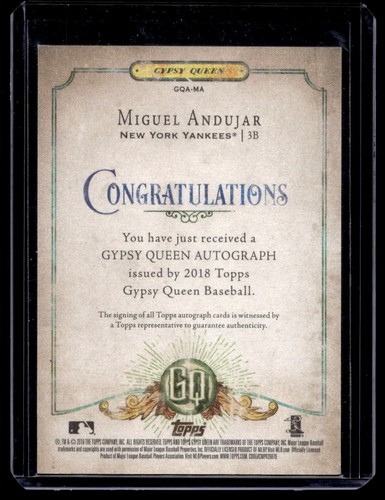 2018 Topps Gypsy Queen Miguel Andujar Auto #GQA-MA - Bild 2 von 2