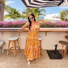 Zimmermann Pattie Tie Shoulder Dress Size 1 AU 10 /US 6 Floral Midi