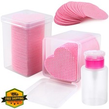 400pc Nail Cotton Pads Pump Dispenser Eyelash Glue Wipes Pink