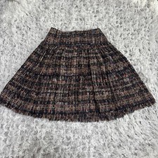 CHANEL Tweed Check Pleats Skirt 34 Waist 34cm Length 50cm Women