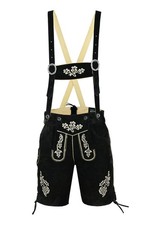 Ridex Mens Bavarian Lederhosen Cowhide Leather with Matching Suspenders  black