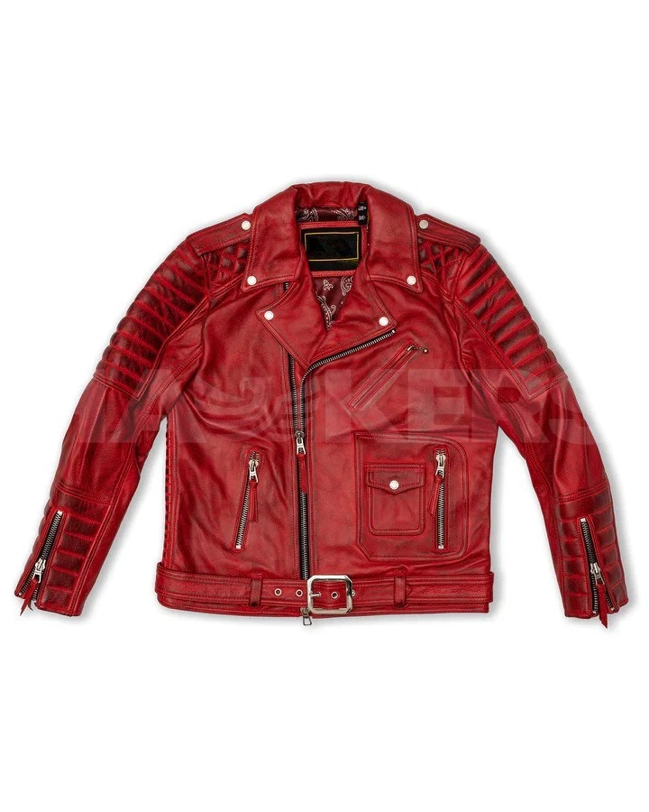 Belvedere Red Reload : 100% Genuine Red Cowhide Leather Jacket , Biker Jacket