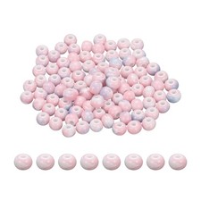 100Pcs 6mm Round Ceramic Porcelain Beads, Pink Blue Spotted