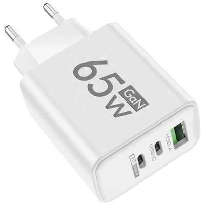 65W USB-C 3-fach Schnellladegerät 2x USB-C 1x USB Charger Mehrfach Stecker