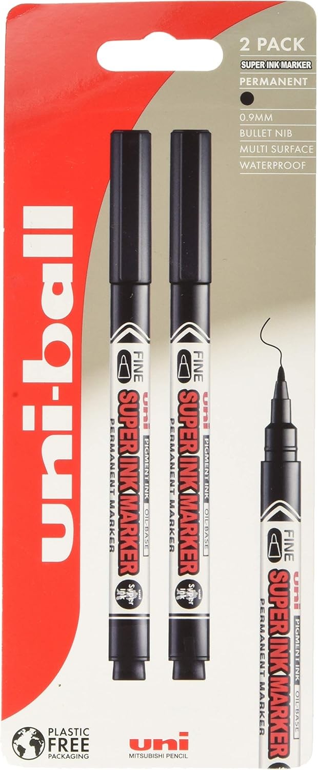 Uni Super Ink Marker PNA-125 Black Plastic Free 2 Count (Pack of 1), 
