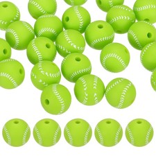 25PCS Sports Baseball Beads 12mm Silicone for DIY Crafts/Bracelet Green