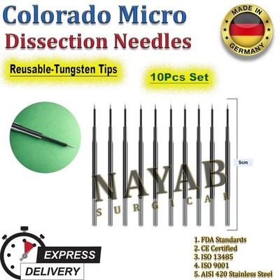 Colorado Micro Dissection Needle Straight 5cm Reusable TUNGSTEN Tip - 10Pcs Set