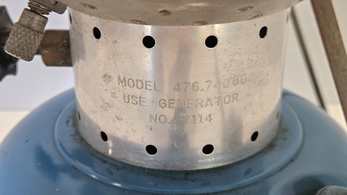 Vintage 1967 Sears Blue Camping Lantern 476-74060 w/ Pyrex Clear Glass Globe - Picture 5 of 18