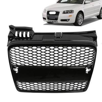 Front Upper Grille Fits Audi A4/B7 2005- 2008 Full Gloss Black Sport Honeycomb
