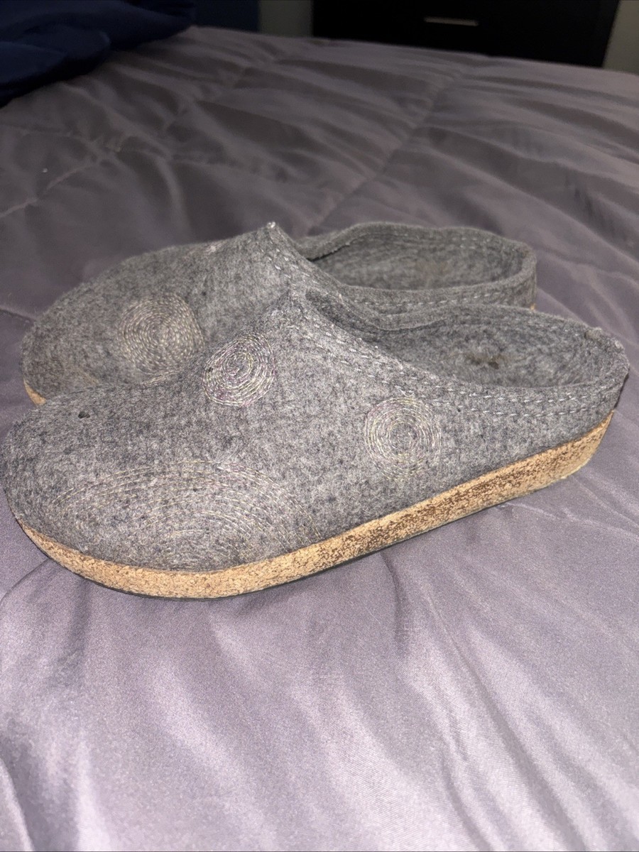 HAFLINGER Slippers Women EU 39/US 8 Wool Clogs Grey/ Brown Shoes