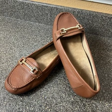 Vionic Tan Leather Flats Shoe Womens Sz 9 Horsebit Slip On Comfort Casual Loafer