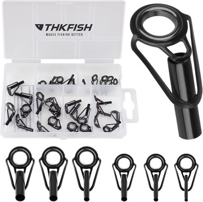 30PCS Ceramic Fishing Rod Guide Tips Top Eye Rings Line Repair Kit 6 Sizes Set