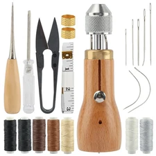 Sewing Awl Kit, 23PCS Portable Leather Sewing Awl Thread Kit with Straight Be...