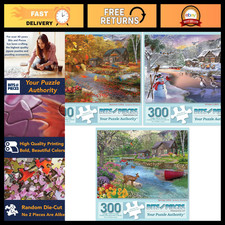 Set of 3 Seasonal Cabins Jigsaw Puzzles - 300 Pieces Each, Fun Family Activity