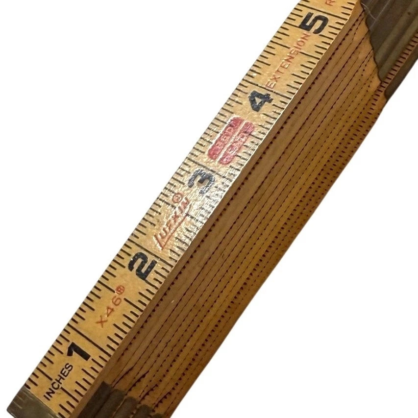 Vintage Accordion 72” Folding Ruler Lufkin X46 Red End Brass Extension Rule USA - Image 3 of 4