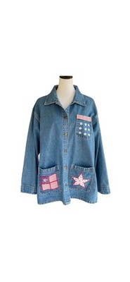 VTG-Michelle Louise Denim Jacket XL Embroidered Americana  Stars & Stripes