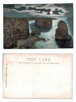 Vintage Postkarte - Marsden Rock in der Nähe von South Shields Mondlicht Meerblick UNBESPIELT