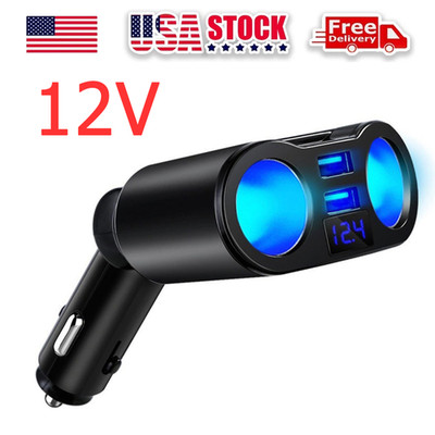 12V DC LCD Car Cigarette Lighter Socket Splitter Dual USB Power Charger Adapter