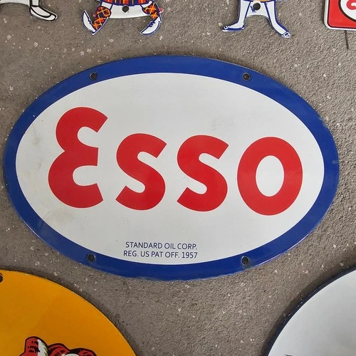 VINTAGE ESSO 1957 STANDARD OLD US GASOLINE OIL GAS PUMP ENAMEL PORCELAIN SIGN