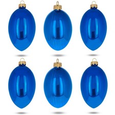 Set of 6 Blue Glossy Glass Egg Ornaments 4 Inches