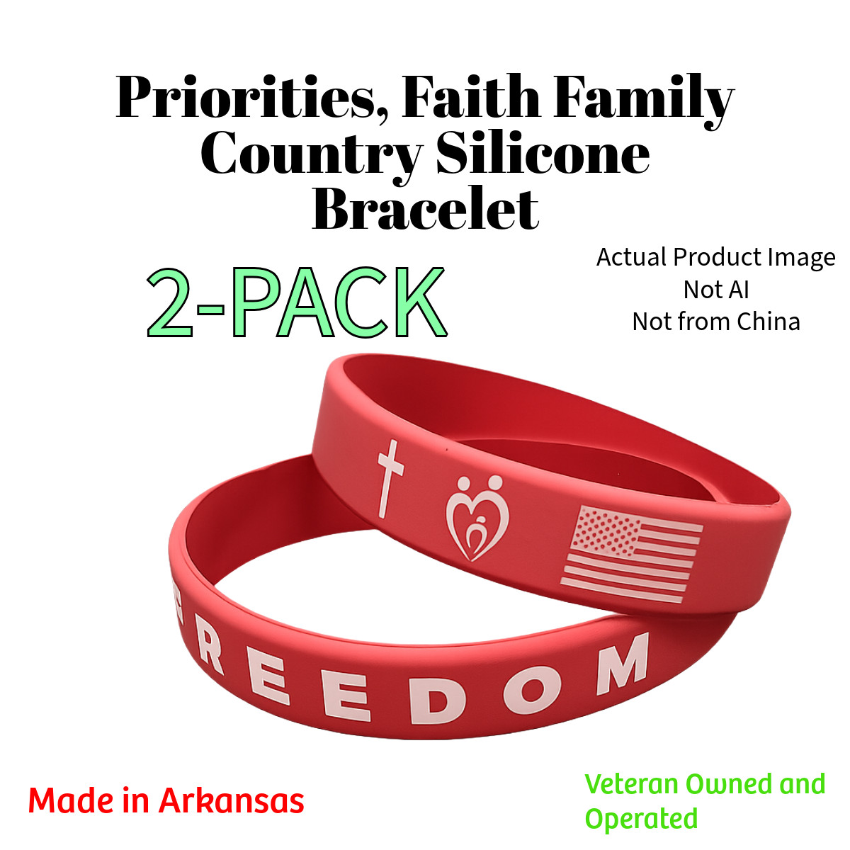 7.5" Engraved Red Bracelet: | Charlie Kirk | Freedom, Faith, Family, Country