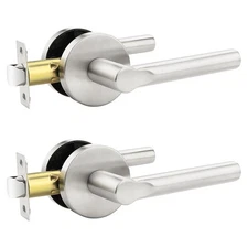 2 Pack Satin Nickel Passage Door Lever,Non-Locking Keyless Door Handle Set fo...