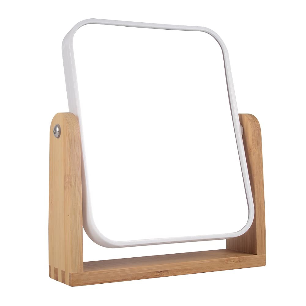 Natural Bamboo Makeup Mirror with 1X/3X Magnification 360 Double-Sided Stand-image