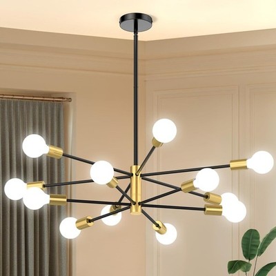 Black Gold 12-Light Adjustable Mid Century Modern Chandelier