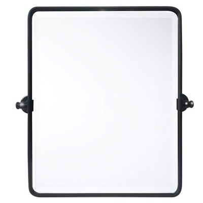 Farmhouse Black Metal Framed Pivot Rectangle Bathroom Mirror Rounded Rectangl...