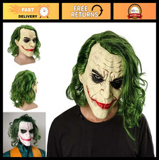 Scary Halloween Clown Mask with Green Hair Wig - Horror Cosplay Costume Prop