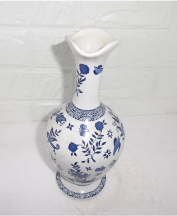 Coalport England 限量版花瓶-蓝色和白色花卉瓷器,9.5 英寸 — 第 3/4 张图片