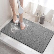 Shower Mat Non Slip 24x16 Inch Bath Mat Tub Drain Holes Quick Dry Grey